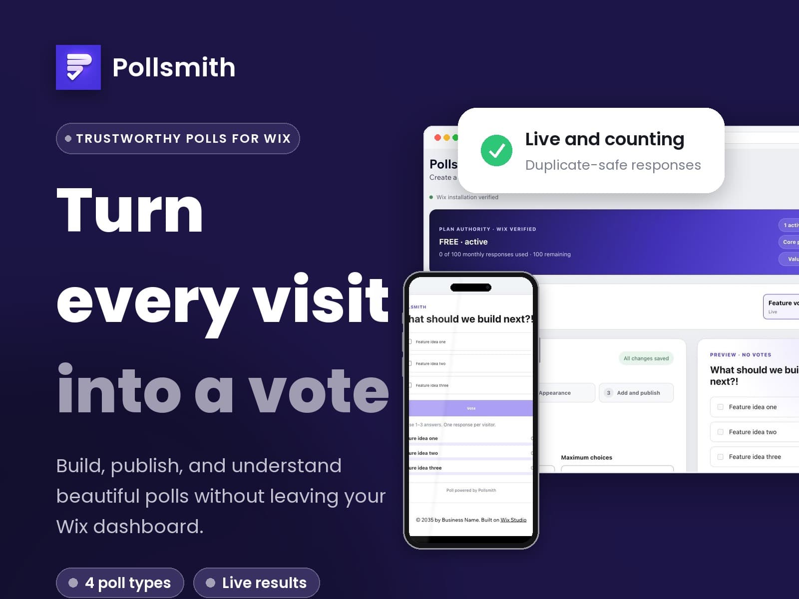 Pollsmith dashboard builder and responsive live poll widget