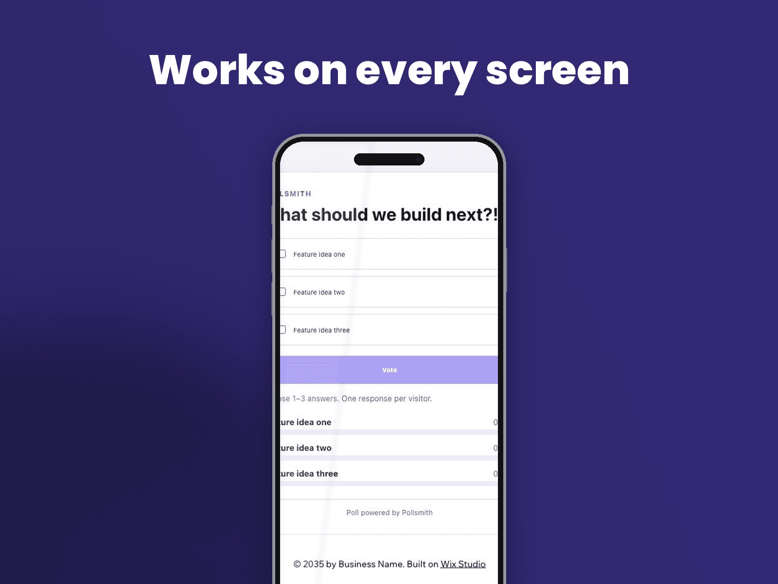 Responsive Pollsmith poll displayed in a mobile phone frame