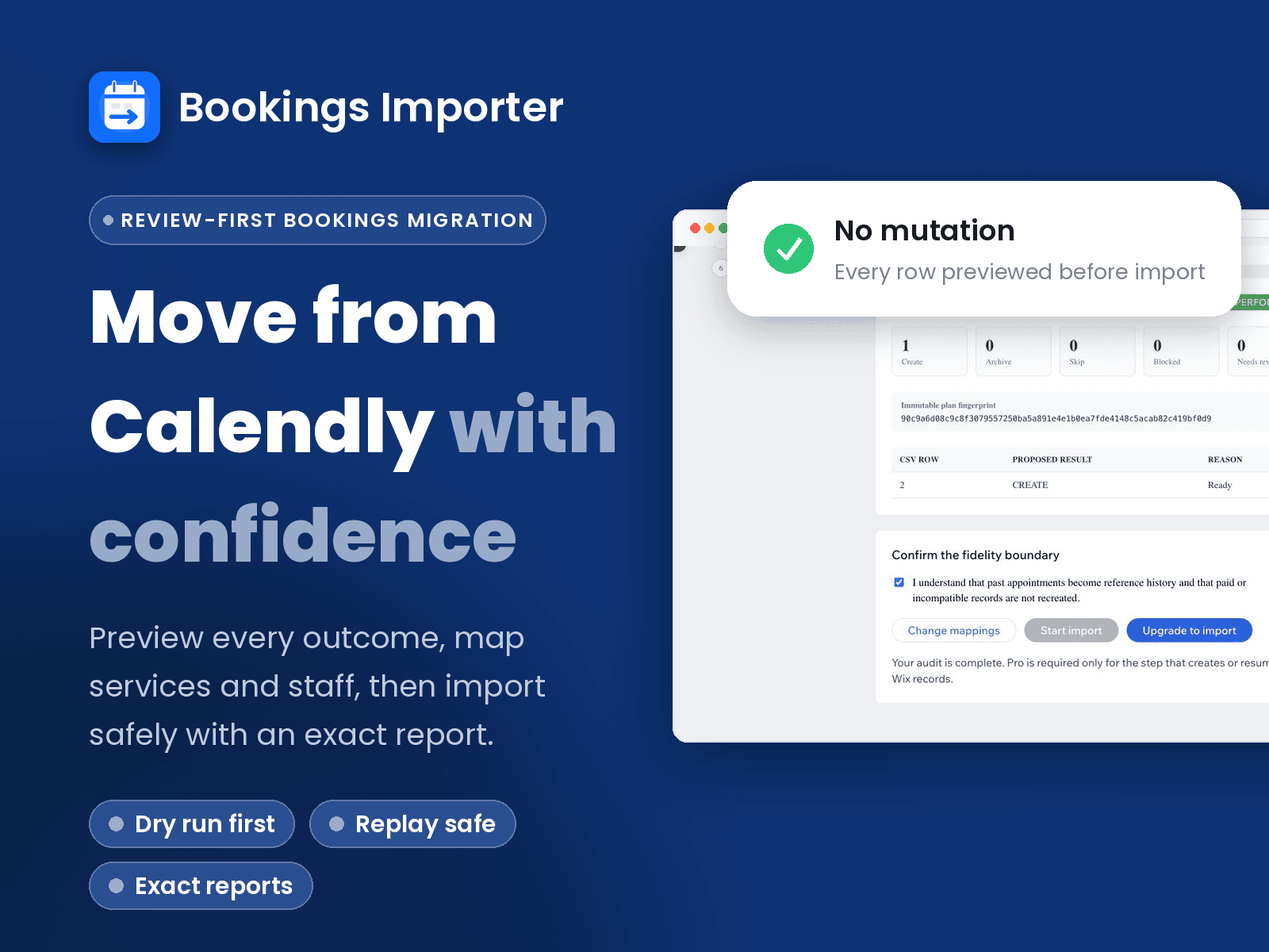 Bookings Importer review-first Calendly migration workflow.